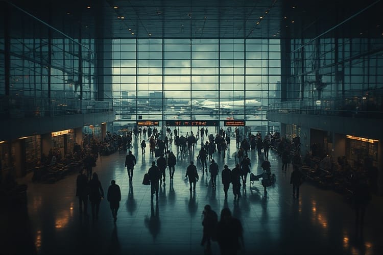 A busy airport concourse AI Generated picture